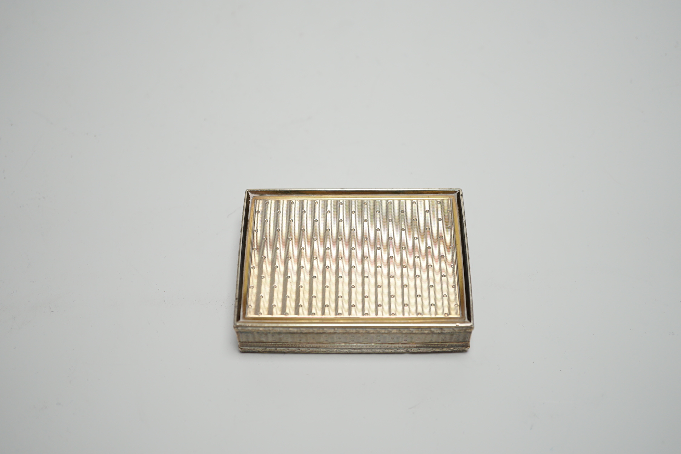 A late 19th century continental engine turned silver rectangular snuff box, import marks for Edwin Thompson Bryant, London, 1897, 78mm.